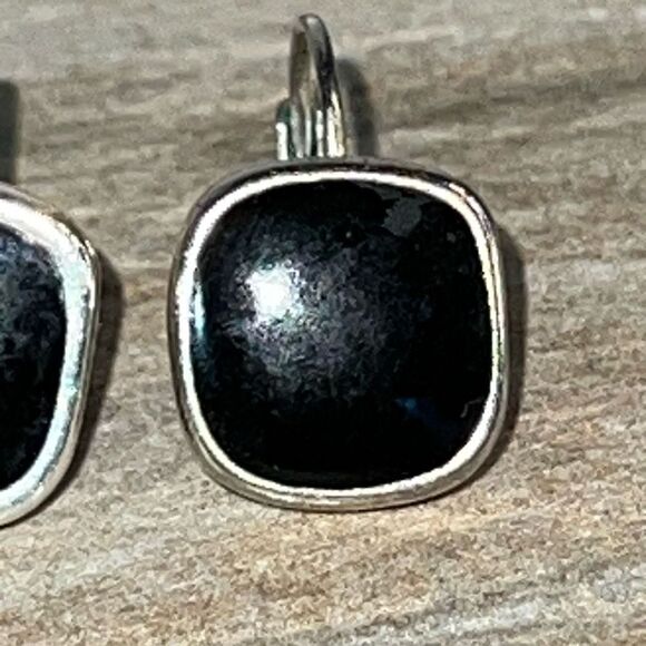 Vintage Square Drop Leaver Back Earrings Black And Silver Tone Classiccore Boho - Picture 7 of 7